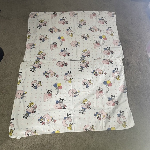 Vintage 80s 2 Receiving Blanket Mickey Baby ABC’s Walt Disney Co 1984 Flannel - Picture 1 of 7